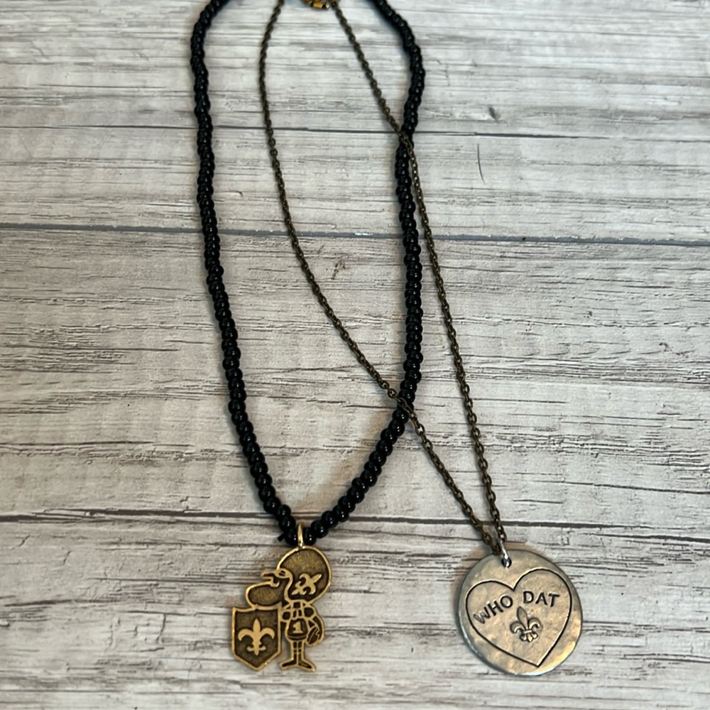 SAINTS FOOTBALL INSPIRED NECKLACE SET - Picture 1 of 4